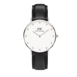 Daniel Wellington Classy Sheffield White Dial Black Leather Strap Watch For Women - DW00100080