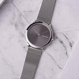 Calvin Klein Minimal Grey Dial Silver Mesh Bracelet Watch for Women - K3M221Y3