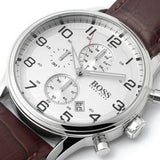 Hugo Boss Aeroliner Chronoraph White Dial Brown Leather Strap Watch For Men - HB1512447