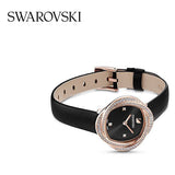 Swarovski Crystal Flower Black Dial Black Leather Strap Watch for Women - 5552421