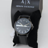 Armani Exchange Hampton AX2411 Men's Quartz Watch – Blue Dial Paired with Black Leather Strap