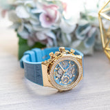 Guess Fusion Chronograph Blue Dial Blue Leather Strap Watch For Women - GW0553L3