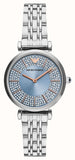 Emporio Armani AR11594 Gianni T-Bar Quartz Women's Watch – Blue Dial with Silver Steel Strap