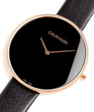 Calvin Klein Full Moon Black Dial Black Leather Strap Watch for Women - K8Y236C1