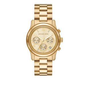 Michael Kors Runway Chronograph Gold Dial Gold Steel Strap Watch For Women - MK7323