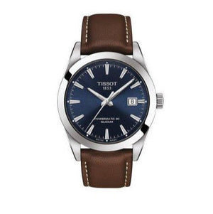 Tissot Gentleman Powermatic 80 Silicium Blue Dial Brown Leather Strap Watch For Men - T127.407.16.041.00