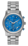 Michael Kors MK7427 Runway Stop Hunger Chronograph Quartz Women's Watch – Blue Dial & Silver Steel Strap
