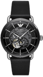 Emporio Armani AR60026 Meccanico Skeleton Men's Watch – Black Dial with Black Leather Strap