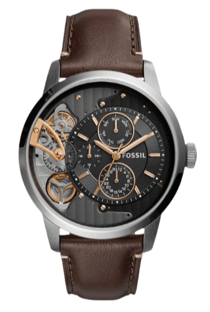 Fossil Townsman Automatic Black Dial Brown Leather Strap Watch for Men - ME1163