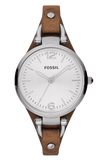 Fossil ES3060 Georgia Women's Watch – White Dial & Brown Leather Strap