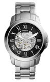 Fossil ME3103 Grant Automatic Skeleton Men’s Watch – Black Dial & Silver Steel Strap