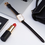 Daniel Wellington DW00100434 Quadro Women's Watch – White Dial & Black Leather Strap
