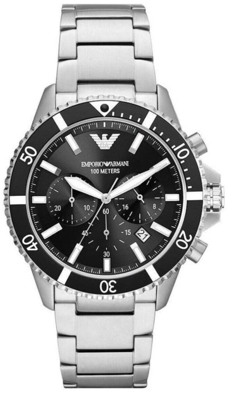 🎁 Emporio Armani AR11361 Diver Chronograph Men's Watch – Green Dial with Two-Tone Steel Strap (100% off)