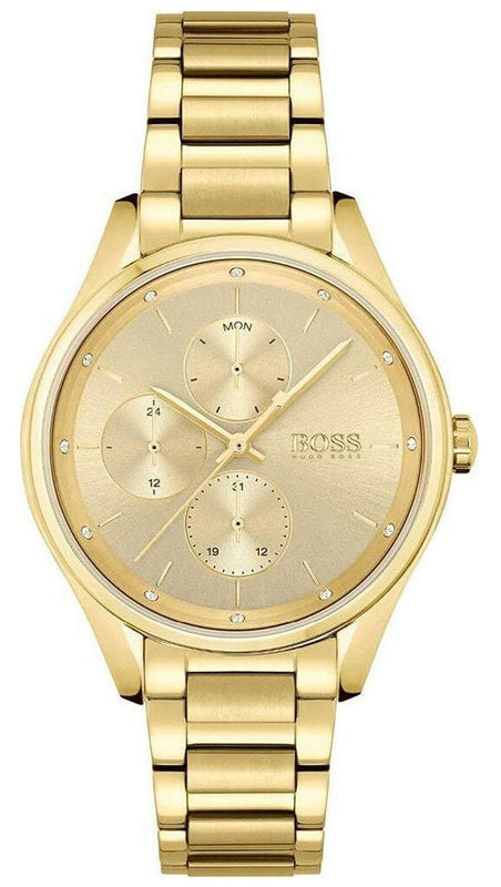 Hugo Boss Grand Course Gold Dial Gold Steel Strap Watch for Women - 1502584