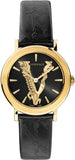 Versace VEHC00119 Virtus Quartz Women's Watch – Black Dial & Black Leather Strap