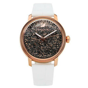 Swarovski Crystalline Hours Quartz Grey Dial Black Leather Strap Watch for Women - 5344635