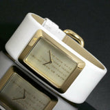 Marc Jacobs Champagne Dial White Leather Strap Watch for Women - MBM2043