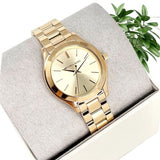 Michael Kors Mini Runway Slim Gold Dial Gold Steel Strap Watch for Women - MK3512
