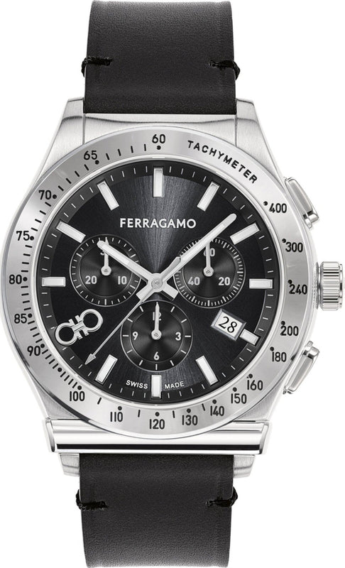Salvatore Ferragamo 1927 Chrono Analog Black Dial Black Leather Strap Watch for Men - SFKZ00123