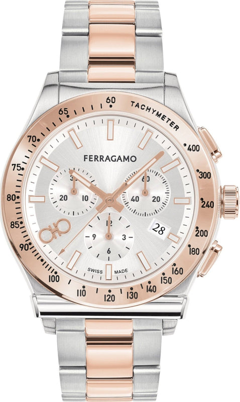 Salvatore Ferragamo 1927 Chrono Silver Dial Two Tone Steel Strap Watch for Men - SFKZ00623