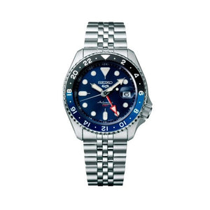 Seiko 5 Sports GMT SKX Automatic Blueberry Dial Silver Steel Strap Watch For Men - SSK003K1