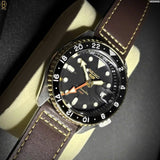Seiko 5 Sports SSK036K1 SKX GMT Automatic Men's Watch – Mocha Black Dial & Brown Leather Strap