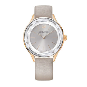 Swarovski Octea Nova Grey Dial Grey Leather Strap Watch for Women - 5295326
