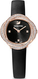 Swarovski 5552421 Crystal Flower Women's Watch – Black Dial & Black Leather Strap