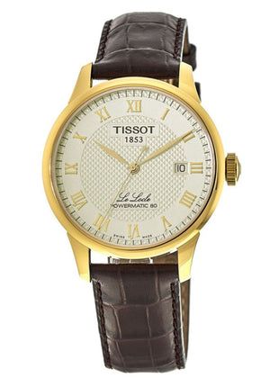 Tissot Le Locle Powermatic 80 Gold Dial Brown Leather Strap Watch For Men - T006.407.36.263.00
