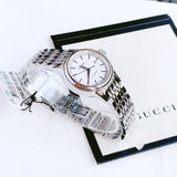 Tissot T085.207.11.011.00 T-Classic Carson Automatic Women's Watch – White Dial & Silver Steel Strap