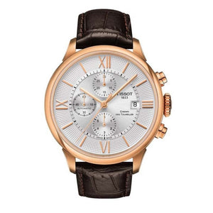 Tissot Des Tourelles Chronograph Silver Dial Brown Leather Strap Watch For Men - T099.427.36.038.00
