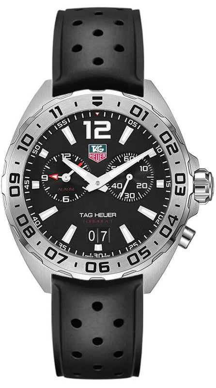 Tag Heuer Formula 1 Alarm Quartz Black Dial Black Rubber Strap Watch for Men - WAZ111A.FT8023