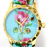Gucci G Timeless Floral Turquoise Dial Turquoise Leather Strap Watch For Women - YA1264085