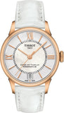 Tissot T099.207.36.118.00 Chemin des Tourelles Powermatic 80 Automatic Women's Watch – Silver Dial & White Leather Strap
