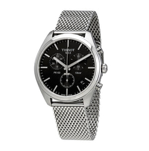Tissot PR 100 Chronograph Black Dial Silver Mesh Bracelet Watch For Men - T101.417.11.051.01