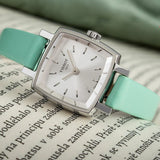 Tissot T Lady Lovely Square Silver Dial Light Green Leather Strap Watch for Women - T058.109.16.031.01