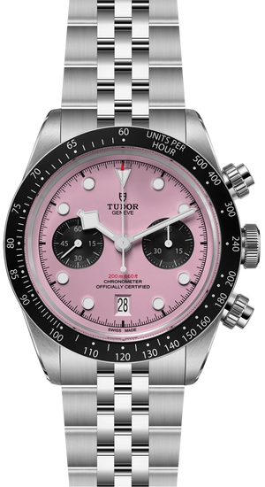 Tudor Black Bay Chrono Pink Dial Silver Steel Strap Watch for Men - M79360N-0019