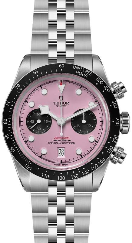 Tudor Black Bay Chrono Pink Dial Silver Steel Strap Watch for Men - M79360N-0019