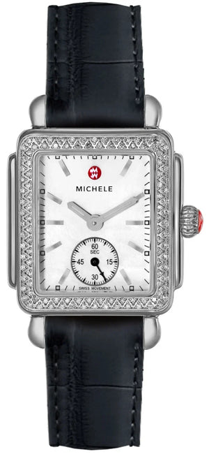 Michele Deco Silver Dial Black Leather Strap Watch For Women - MWW06V000005