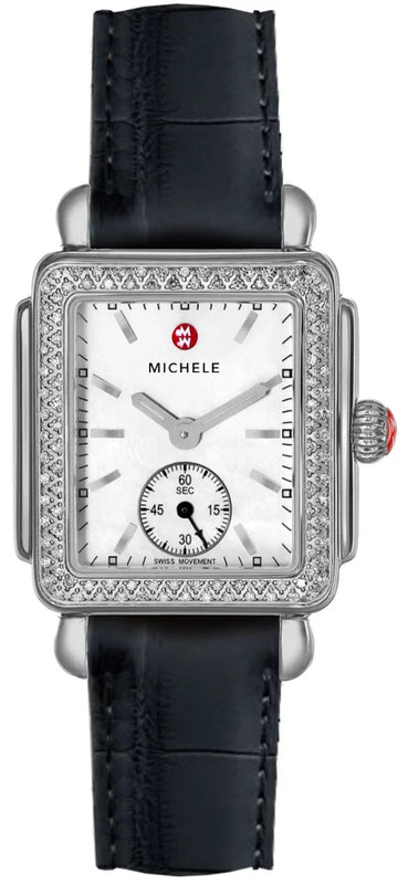 Michele Deco Silver Dial Black Leather Strap Watch For Women - MWW06V000005