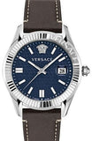 Versace VE3K00122 Greca Time Quartz Men's Watch – Blue Dial & Brown Leather Strap