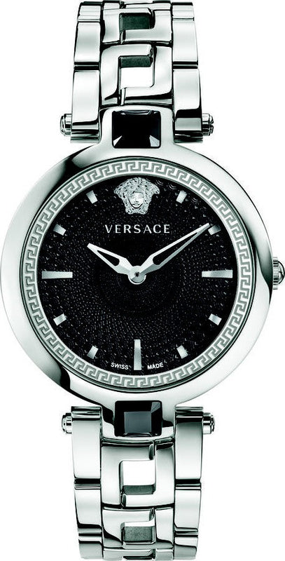 Versace Crystal Gleam Guilloche Black Dial Silver Steel Strap Watch for Women - VAN030016