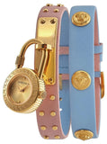 Versace VEDW00219 Medusa Lock Icon Quartz Women's Watch – Gold Dial & Pink & Blue Leather Strap