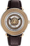Versace VQL010015 V-Metal Icon Quartz Men's Watch – Silver Dial & Brown Leather Strap