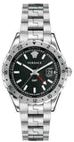 Versace V11020015 Hellenyium GMT Men's Watch – Black Dial & Silver Steel Strap