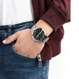 Armani Exchange Hampton AX2103 Men's Chronograph Watch – Black Dial with Silver-Tone Stainless Steel Strap