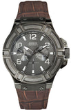 Guess W0040G2 Rigor Analog Quartz Men's Watch – Black Dial & Brown Leather Strap