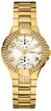 Guess W15072L1 Mini Prism Diamonds Quartz Women's Watch – White Dial & Gold Steel Bracelet