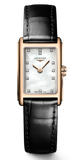 Longines L5.258.8.87.0 Dolcevita Quartz Women's Watch – Mother of Pearl White Dial with Diamonds & Black Leather Strap