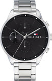 Tommy Hilfiger 1791485 Chase Quartz Men's Watch – Black Dial & Silver Steel Strap